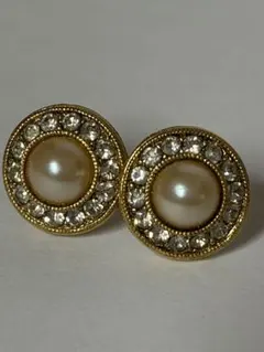 ヴィンテージ　フェイクパール　ラインストーンピアス