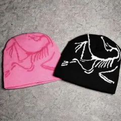 ビーニー ニット帽y2kグランジブラック スケーター ピンク　ブラック2セット