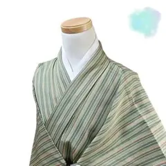C16 ちどり屋 着物 袷 洗える着物 小紋 縞 緑