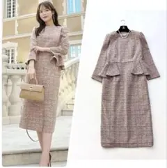 セルフォード　CELFORD ペプラムツイードワンピース 38