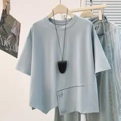 スリム見え 半袖 Tシャツ 若見え デザイン 不規則 ビッグサイズ 3色展開