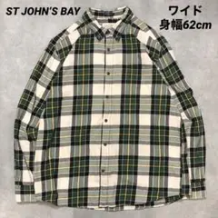 ST JOHN'S BAY ネルシャツ XL ライトネル グリーン ホワイト
