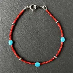 ナバホパール、USA産ターコイズ、ホワイトハーツ ブレスレット 18.5cm