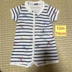 プチバトー　半袖 ロンパース　12m/74cm ストライプ柄