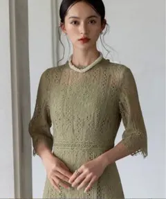 オリーブグリーン レース パーティードレス