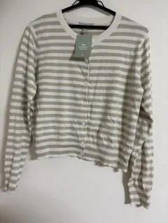 H&M ボーダーカーディガン ベージュ 淡色コーデ カジュアル オフィスコーデ