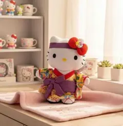 【ご当地沖縄限定】　ハローキティ　琉装　ぬいぐるみ　レア　紅型　着物　黄色