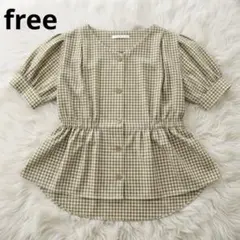 ギンガムチェック ペプラム ブラウス チュニック フリーサイズ 大人可愛いのサムネイル