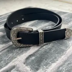 ◎ウエスタン調 ベルト 黒 ブラック シンプル 男女兼用 古着 アメカジ Y2K