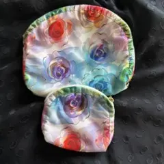 バラ柄ナイロンポーチセット 大小2個