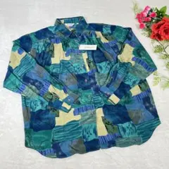 ☆新品☆【shilu bera】長袖 ブラウス 11R 緑 総柄