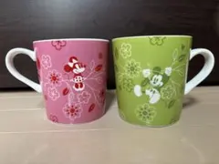 新品未使用　ミッキー ミニー 花柄 マグカップ 2個セット