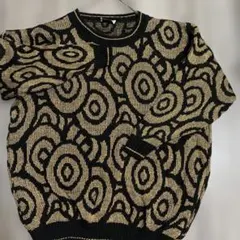 kna15 アメリカ製ヴィンテージ　ド派手インパクト幾何学模様柄ニット　金