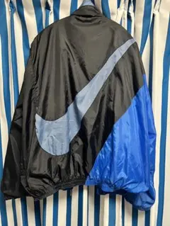 【希少90s】NIKE 銀タグ ビッグスウッシュ ナイロンジャケット 黒×青 L