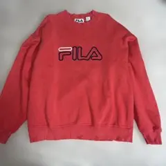 ヴィンテージFILAクルーネックトレーナーMレッドブランドロゴ刺繍90's古着