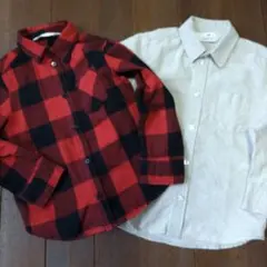 H&M ベージュ オックスフォードシャツ&バッファローチェックシャツ 2点セット