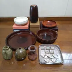木製 食器セット ボウル プレート カトラリー、急須、ステーキ皿13