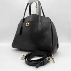 美品コーチ レザー 2way ショルダーバッグ ローラ ターンロック 黒