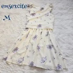 【エムズエキサイト】花柄 ウエストゴム フレアワンピース M デート お花見