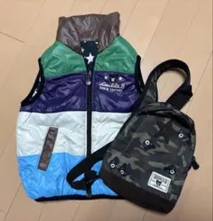 Double Bリバーシブルダウンベスト 110cm ＆ 迷彩柄バッグ