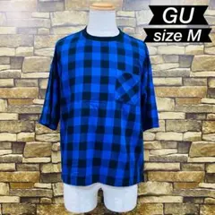 b0444 GU (M) メンズ 半袖 Tシャツ チェック柄