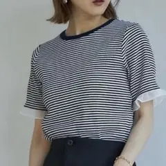 しまむら　田中里奈　mysa closet ボーダーTシャツ フリル袖 L