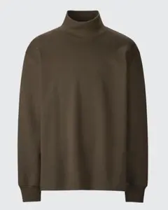 ブラッシュドモックネックTシャツ　ダークブラウン　Mサイズ　新品未使用タグ付き