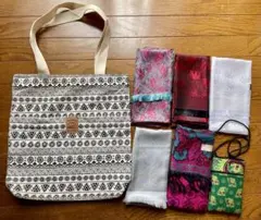 タイ製　タイシルク　バッグ２点とストール5枚セット