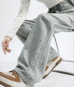ラインストーン デニムパンツ レディース