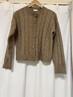 ブラウン ケーブル編み カーディガン Fサイズ