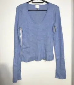 H&M リブニット Uネック ブルー Lサイズ 大人可愛い　セクシー