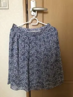 青系ペイズリー柄 フレアスカート 7号