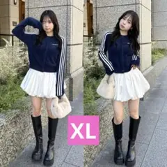 希少XL⭐️adidasフラッフィーニットカーディガン ナイトインディゴ りなてぃ