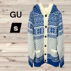 美品✨GU 【S】フード付き厚手のニットカーディガン・ノルディック柄❄︎セーター♡