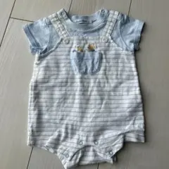 familiar 水色ストライプロンパース 60