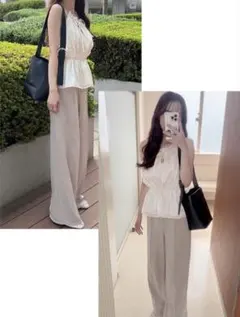 GRL グレイル センタープレスワイドタックロングパンツ[gm615]