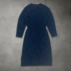 90s ネイビー FREE 花柄フロッキー ワンピース きれいめ クラシック