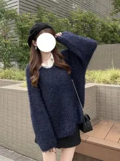 GRL ラメシャギーニットトップス mh04 ネイビー