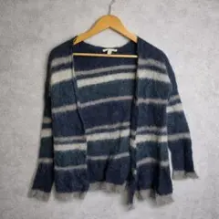 起毛 ニットカーディガン ボーダー シャギー ふわふわ ナチュラル 北欧風