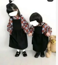 コーデュロイ　エプロンワンピース　ブラック