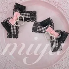 ヘアクリップ　ロリィタ　チェック　いちご　ピンク　スウィートパールハート