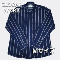 【GLOBAL WORK】スタンドカラーフランネルシャツ Mサイズ ネイビー