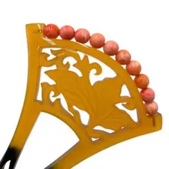 ✨螺鈿金蒔絵　サンゴフローラ系 べっ甲風バチ型　櫛 かんざし　簪　着物 和装小物