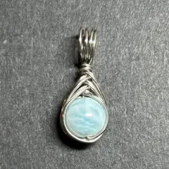 WP84S 天然石 ワイヤーラッピング ペンダントトップ ラリマー 8mm