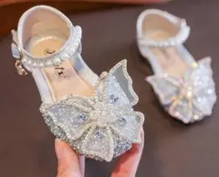 19cm 入学式　卒業式　発表会　女の子　蝶の装飾 フォーマルシューズ ホワイト