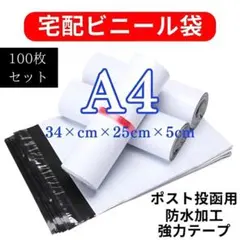 宅配ビニール袋 A4サイズ 幅25㎝×深さ34㎝フタ5㎝ 100枚 梱包資材
