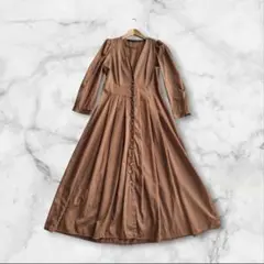 ZARA ザラ コットン100% くるみボタン ロングワンピース M ブラウン