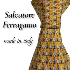 【美品】 サルヴァトーレフェラガモ ネクタイ アニマル柄 ダック イエロー