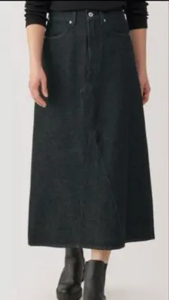 婦人　木の実から作ったカポック混　デニムＡラインスカート ブラック M