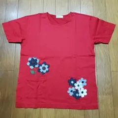 ❤カザミドリ❤花モチーフアップリケ/ポケット/ボタン装飾/半袖チュニックTシャツ